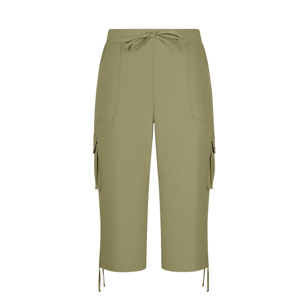 Women’s Drawstring Waist Cargo Capris with Multiple Pockets and Adjustable Hem for Outdoor Activities