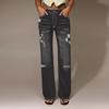 Women's High Waist Straight Loose Lace Stretch Lightweight Fashion Jeans