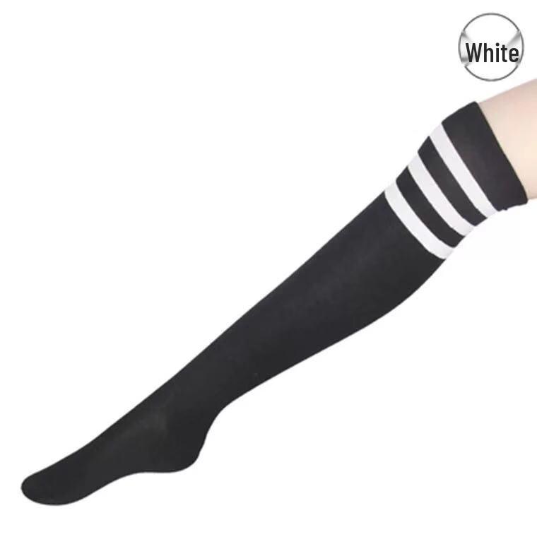

Night Listen Academy Style Black & White Striped Over-the-Knee Cotton Socks One Size