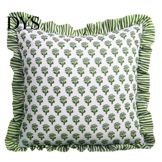 Cozy Living Room Decor Floral Throw Pillowcase with Lace Ruffle Trim, Decorative Soft Polyester Cushion Washable Protectors Cover, French Style Pillow