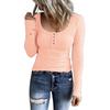 Autumn Women's Button Vest Color V-neck Fashion Long Sleeved T-shirt Top