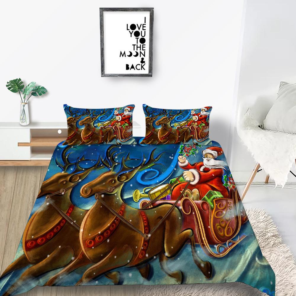 Digital Printing Quilt Cover Pillowcase Two Or Three Piece Set Christmas Gift Polyester
