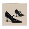 Fashion New Women's Fashion Silver Buckle Slingback High Heels Pointed Thin Heels Leather Shoes for Woman Elegant Party Mary Janes Pumps