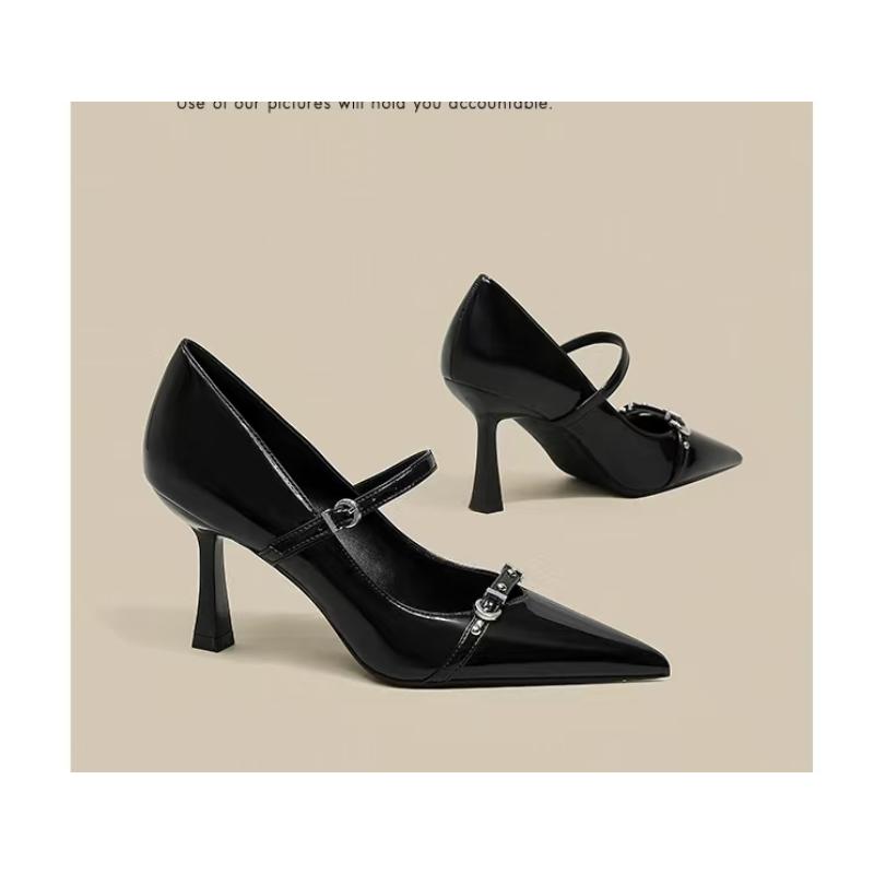 Fashion New Women's Fashion Silver Buckle Slingback High Heels Pointed Thin Heels Leather Shoes for Woman Elegant Party Mary Janes Pumps