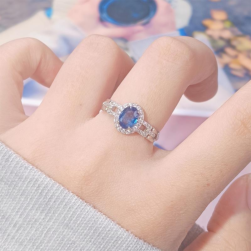 Přírodní barva Poklad Safírový prsten Dámský S925 Sterlingové stříbro Prsten s drahokamem na ukazováček Náušnice Xiaohongshu