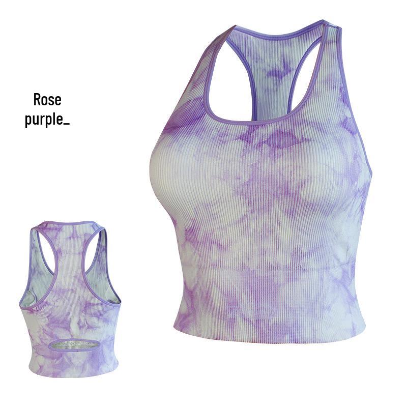 

Спортивный топ тай-дай с нагрудными вкладышами и боковой поддержкой - Женский бесшовный топ для йоги/бега S фиолетовый/ярко-розовый