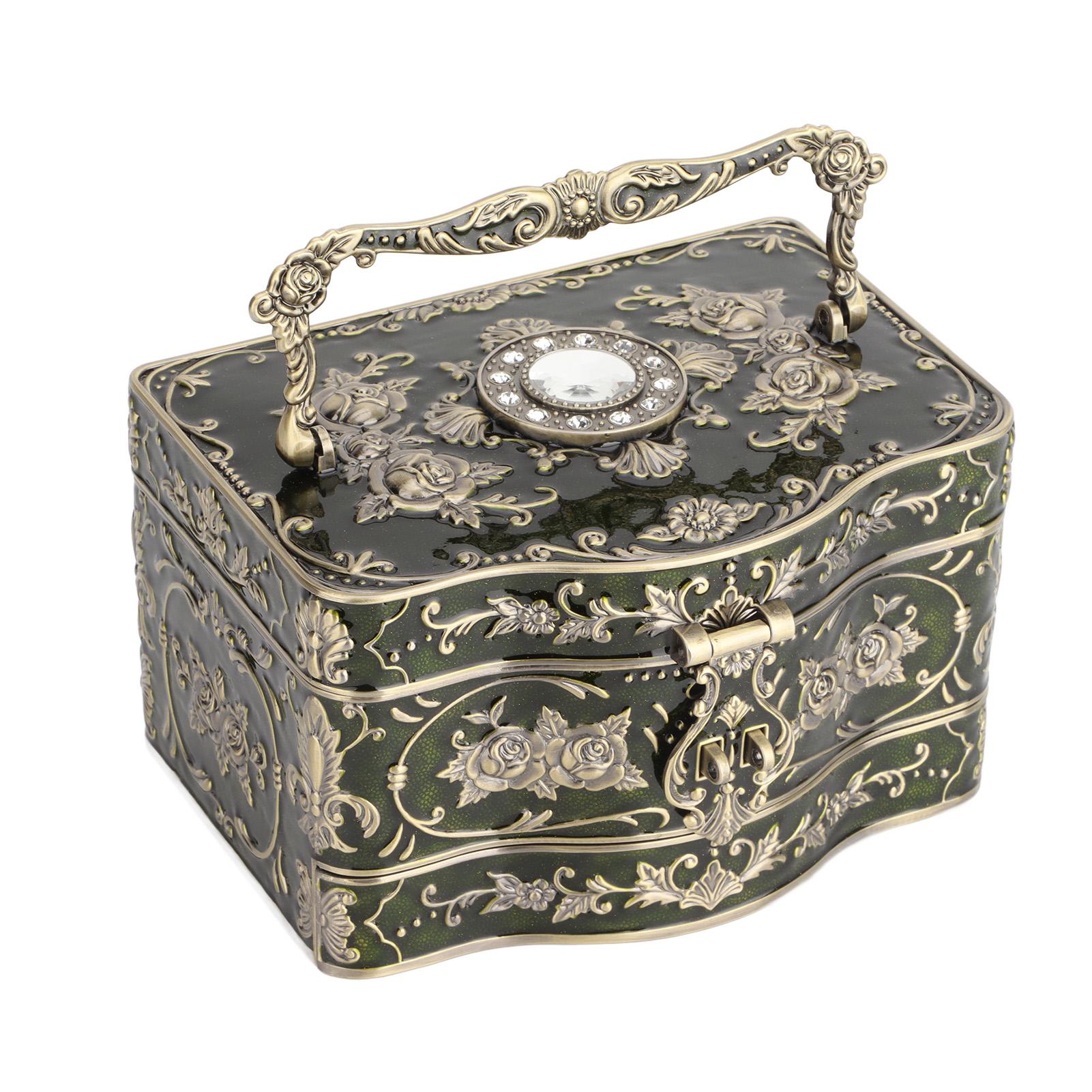 

Retro Three Layer Jewelry Box Built In Mirror Gorgeous Earrings Treasure Box Vintage Rectangular Jewellery Box for Birthday Ladies And Girls Gift