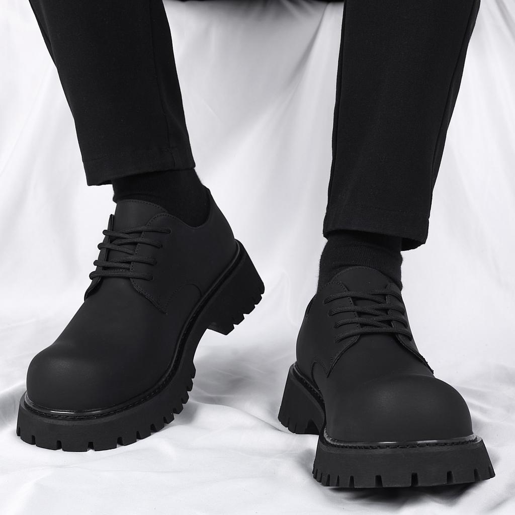 High-end thick-soled Derby shoes men's shoes retro heightening big head shoes fashionable new high-end British casual leather shoes