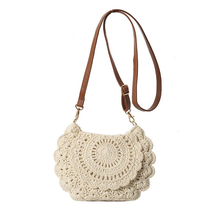 Lace Knit Cotton Crossbody Bag - Hollow Out Straw Shoulder Bag for Beach & Everyday Use