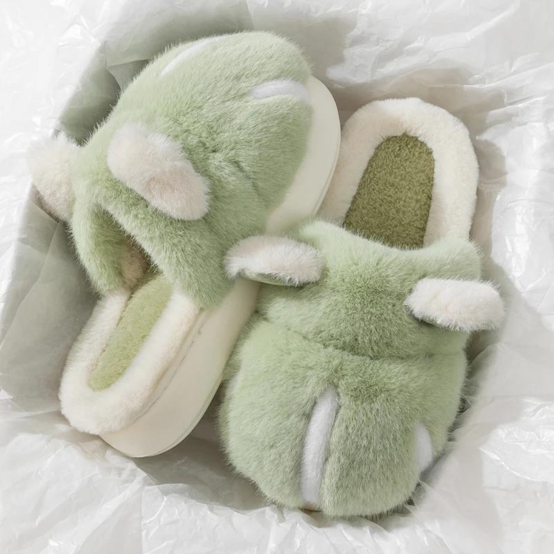 Fashion Platform Fluffy Slippers Women House Flats Cute Cartoon Designer Luxury Winter Shoes Girls Fashion Plush Casual Footwear Elegant