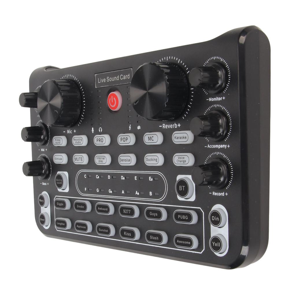 Live Sound Card with Multi Sound Effects Bluetooth Noise Reduction Sound Mixer Board for Mobile Phone Karaoke Broadcast