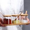 Seasoning Bottle Kitchen Glass Condiment Jars Set Clear Spice Salt Container with Tray Coffee Beans Organizer Bottle Dust-Proof