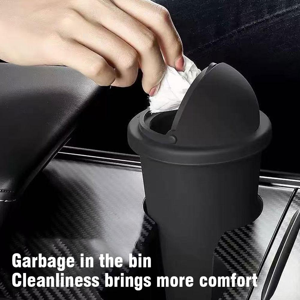 Universal Portable Car Trash Can Cute Mini Automotive Leakproof Vehicle Trash Bin With Swing Lid For Car Office Desktop F4T7