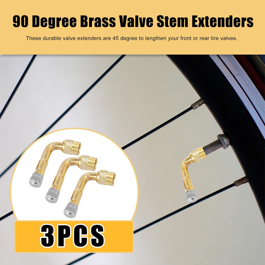 uxcell Valve Stem Extension Valve Stem Extender Stem Extension Adapter Vacuum Metal Car Motorcycle Gold Tone 3pcs 90 Degree