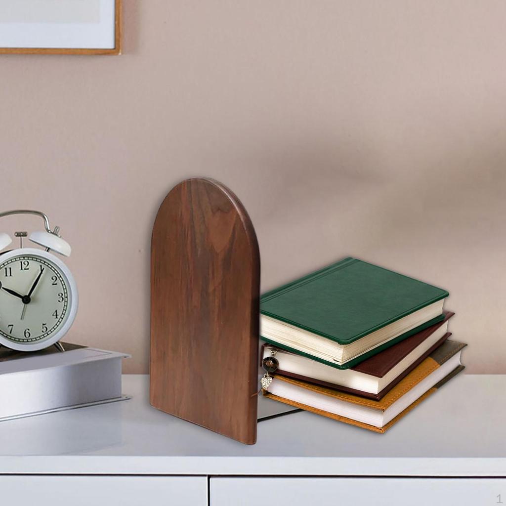 Bookend Wood Book End Anti Slip Stand Holder Bookshelf Ends Home School Office Desktop