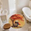 Cat with Leaf Scarf,Round Area Rug,Carpet Rug for Living Room Bedroom Sofa Playroom Decor,Non-slip Floor Mat