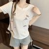 2026 Summer Plus Size Women's Sweet Cartoon Embroidery Round Neck T-Shirt