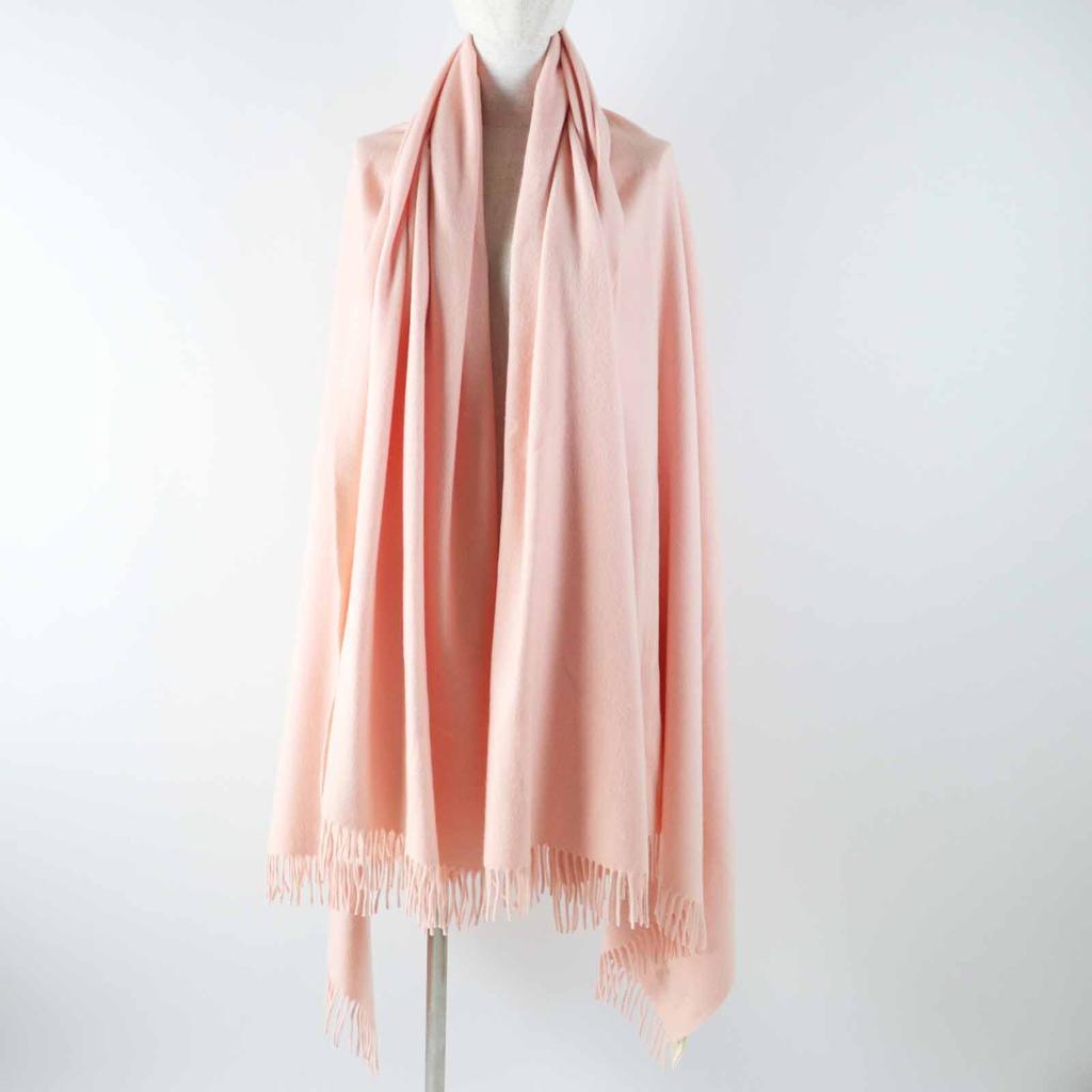 Very Good HERMES shawl Extra large with embroidered logo pink cashmere Women Used