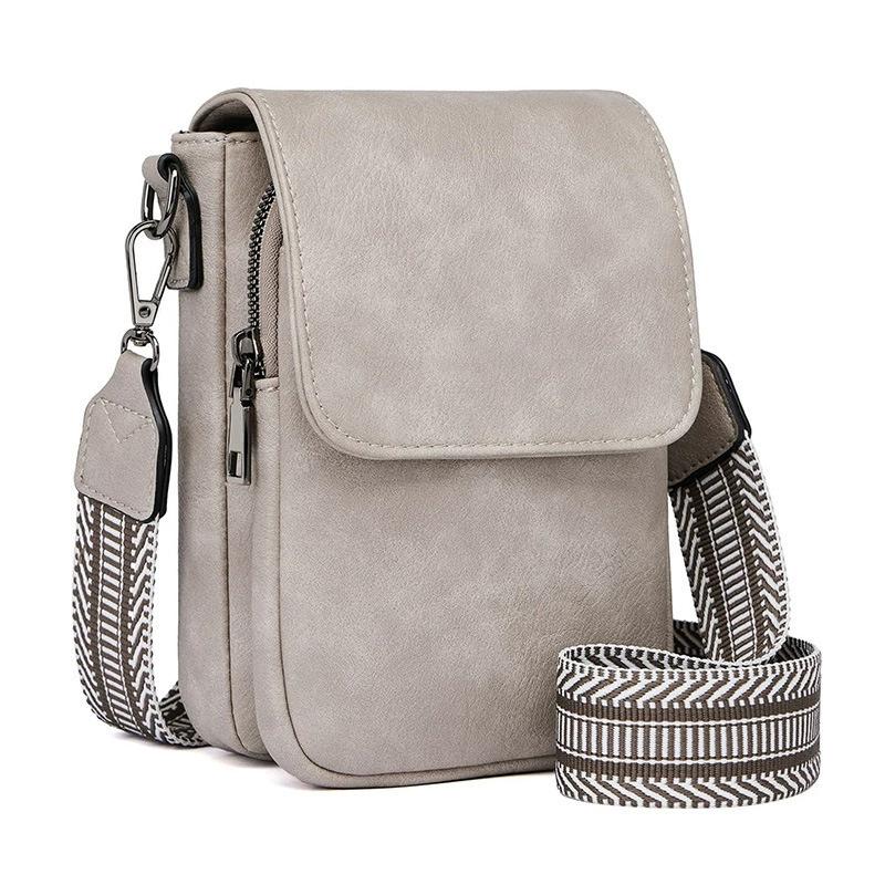 Bolso Bandolera de Cuero Vintage para Mujer Bolso para Teléfono para Mujer Correa Ancha Ajustable Bolso de Mano Compartimentos Múltiples con Cremallera Cartera