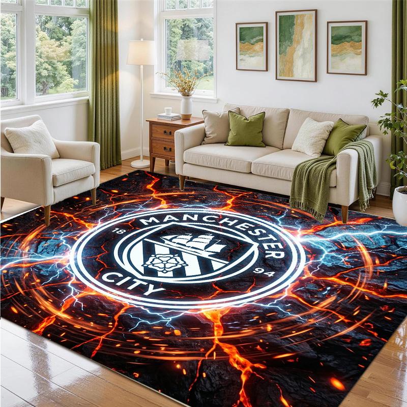 Manchester City Design Crystal Velvet Rug Soft Decorative Mat for Bedroom Entrance