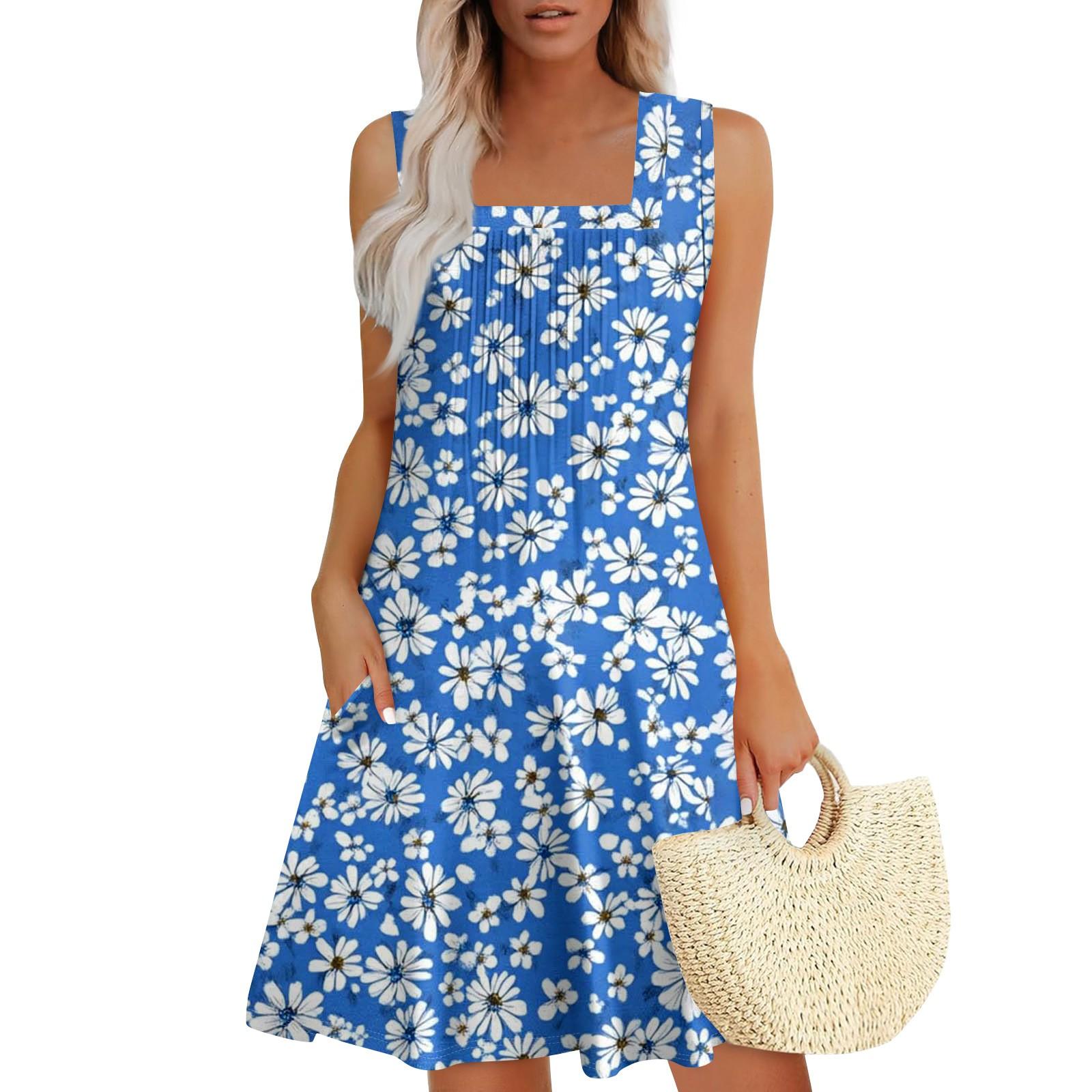 

Женские летние платья Свободные сарафаны без рукавов Платье с карманами S