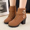European And American Women'S Shoes Rhinestone Large Size Thick Heel High Heel Women'S Boots Autumn Round Head Short Martin Boots Women