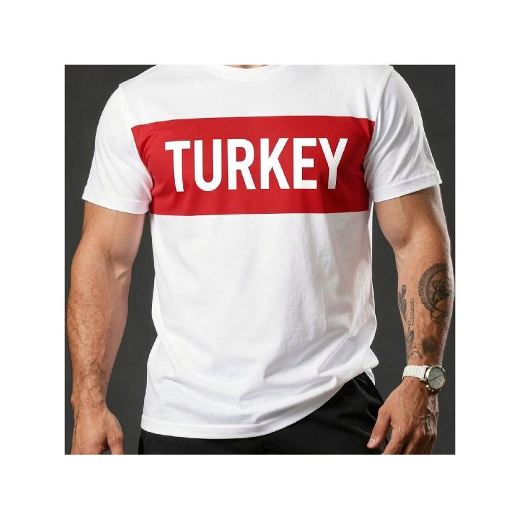 Men'S Turkey National Team T-Shirt - Flag And National Colors, Breathable Short Sleeve Round Neck Casual Top with Iconic Red And White Stripe