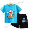 Boy Girl Short Sleeves Shorts 2pcs Set Kid Blue Top Summer Clothes Children T-shirt Set Cute Cartoon Tees