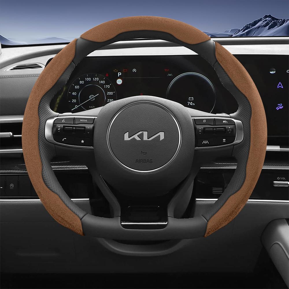 Suitable for Kia Sporty Suede Steering Wheel Cover with Split Snap-On Design for Sportage Seltos Sorento Niro Sonet Picanto K3 Forte Cerato Ljcmw22