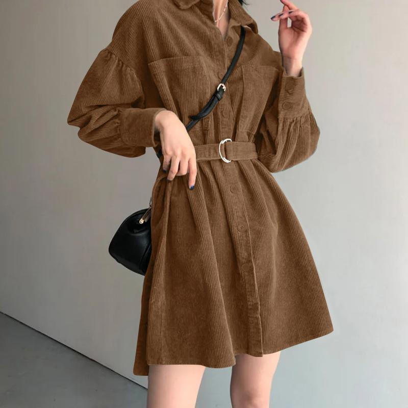 Buy ZANZEA Women's Lapel Corduroy Lantern Long Sleeve Collect