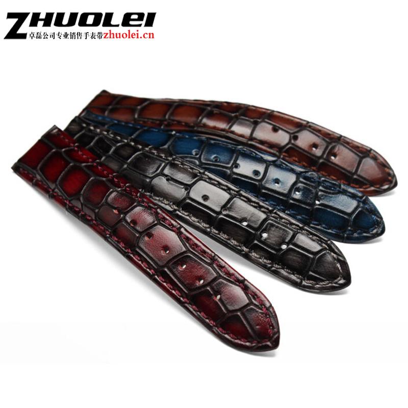 Modisches echtes Leder Herren-Uhrenarmband Klare Persönlichkeit Krokodil-Textur Armband Armband für Armbanduhr 18mm 20mm 22mm blau
