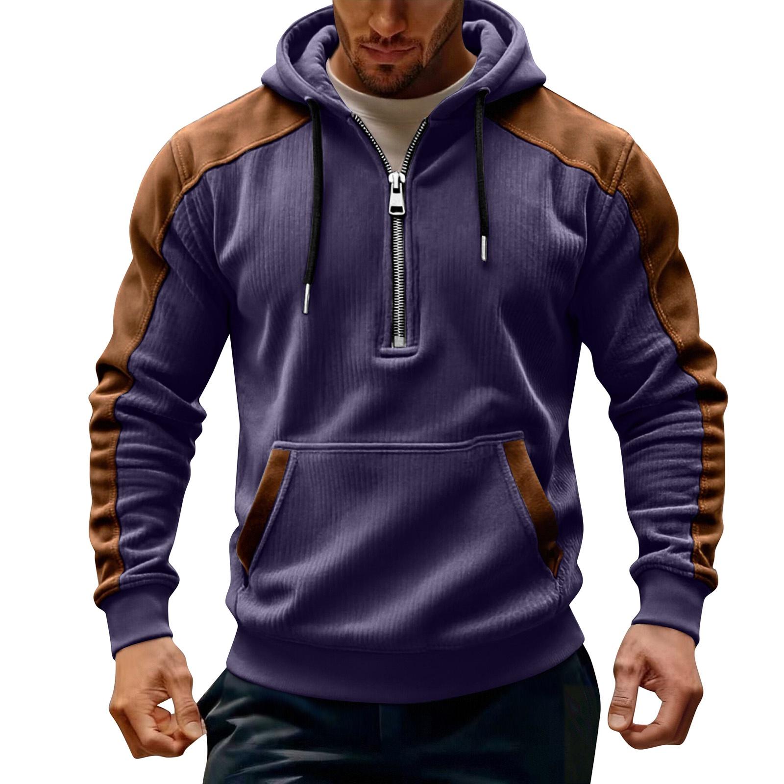 

Men s Winter Color Block Half-Zip Hooded Sweatshirt, Plus Size Casual Sweatshirt XL