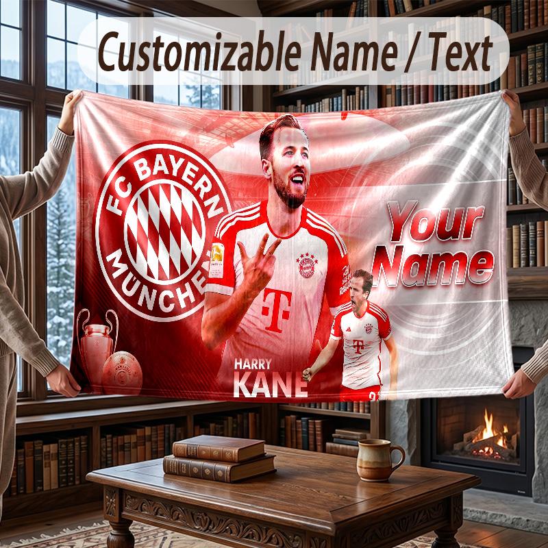 Custom Name Flannel Throw Blanket Harry Kane Pattern Warm Home Decoration