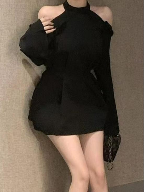 French Elegant Black Dress: 2026 New Style - Slimming, Versatile, Waist-Cinching, Short Skirt