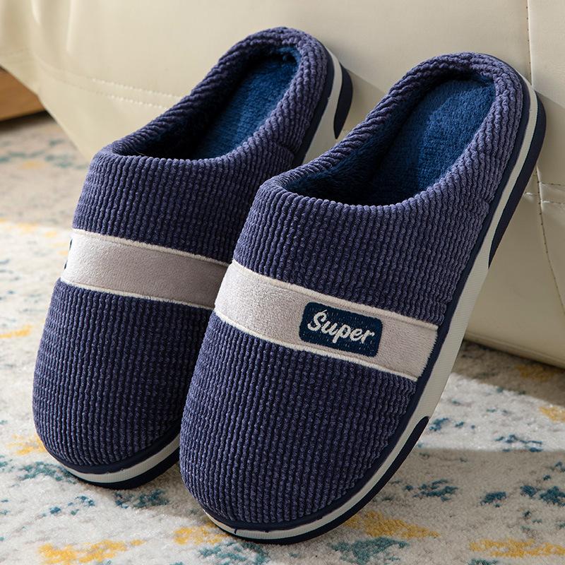Große Herrenhausschuhe für Winter Zuhause und Innenbereich Rutschfest, Leise Warm und Bequem mit Baumwollhausschuhen für Winter