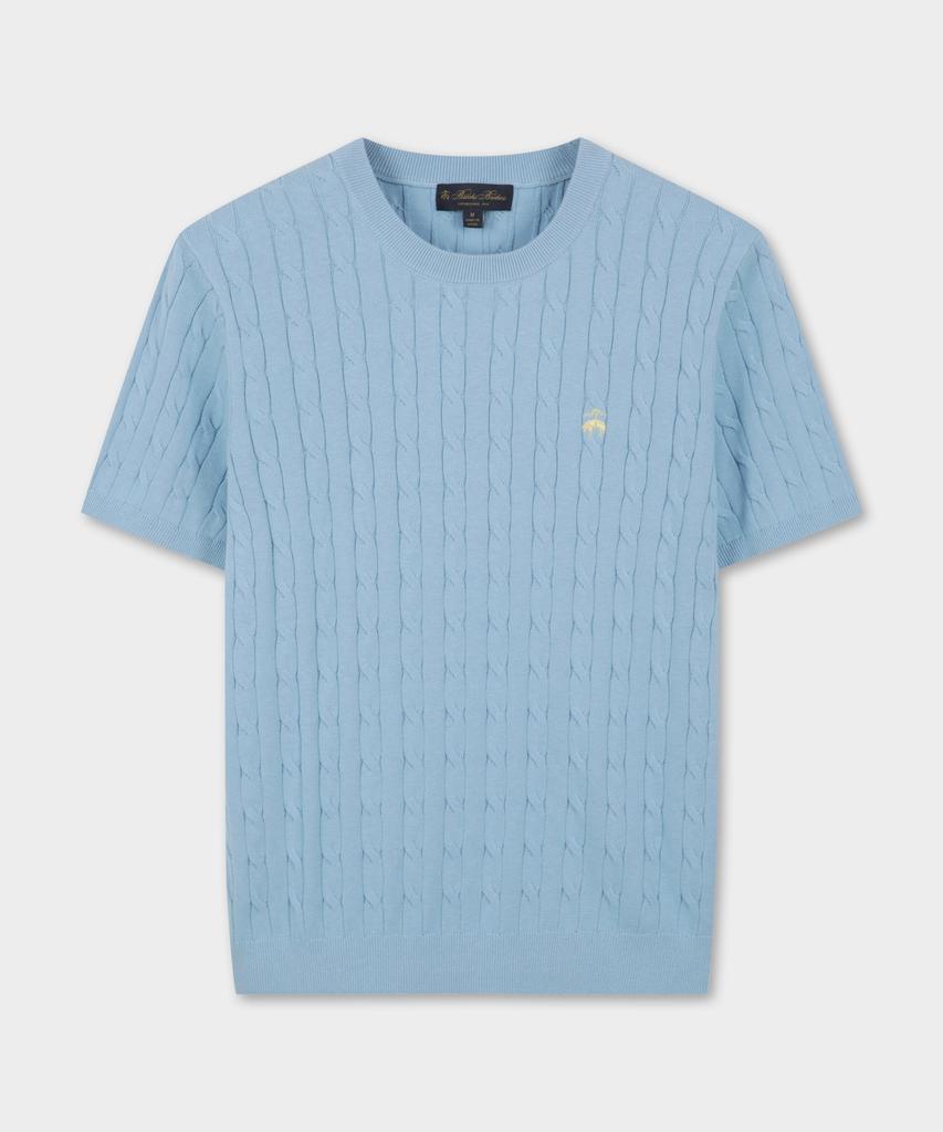 BROOKS BROTHERS Cotton Cable Crew Neck Short Sleeve Sweater (Blue) (Bbwrmog203)
