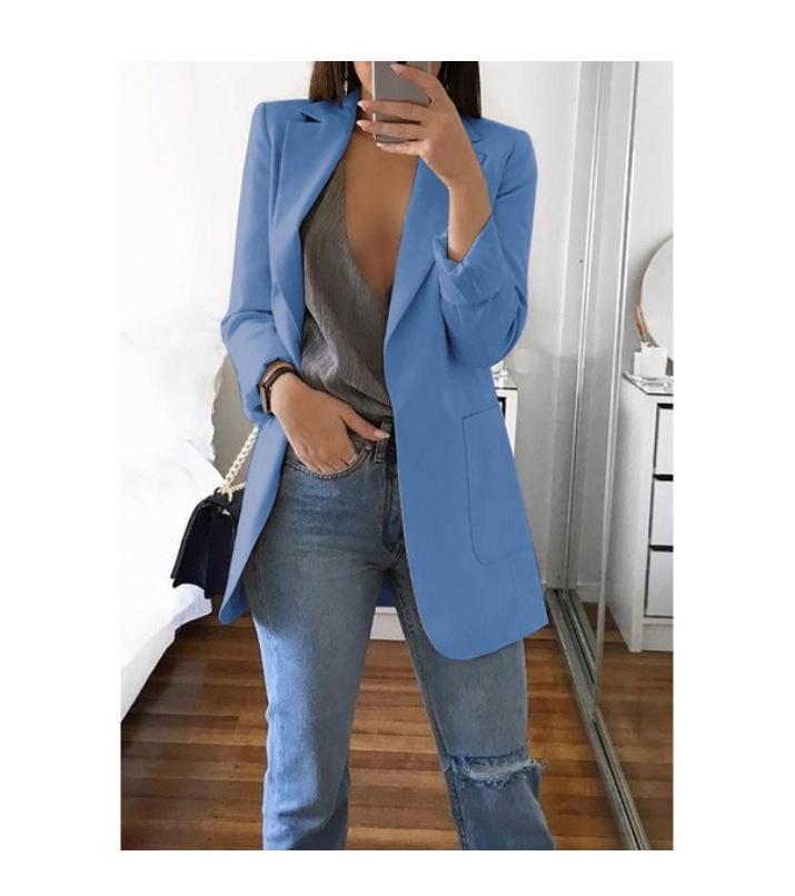 2023 Women's Autumn/Winter Long Sleeve Solid Color Slim Cardigan with Suit Collar