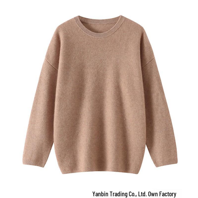 Women's Cashmere Round Neck Loose Sweater - Thick Knit Pullover for Autumn/Winter