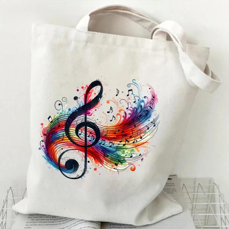 Women Handbags Music Notation Canvas Bag For Teen Fashion Design Side Bag Funny Watercolor Music Note Shoulder Bag For Ladies