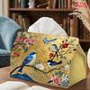 2D Flat 1pc, Tissue Box. Floral And Bird Painting Pattern Napkin Paper Dispenser, Reusable, Daily Desktop Tissue Storage Box, Suitable for Kitchen Liv