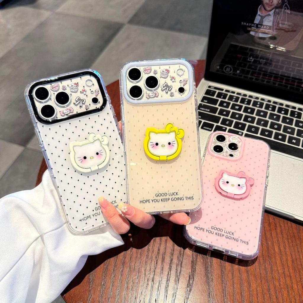 Summer Polka Dot Stand Case for iPhone 17 Pro Max/15 Pro/14 - Cute Design