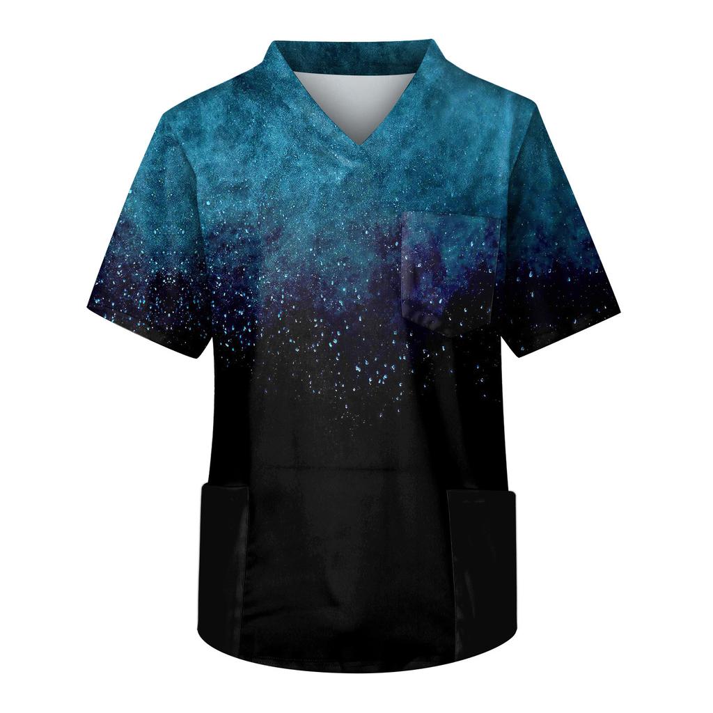 Men's Short Sleeve V Neck Print Chest Pocket Carer Top