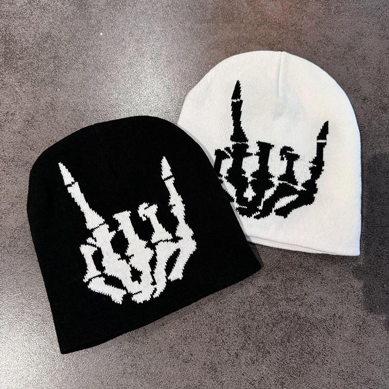 Skull Finger Knit Hat With Warm Acrylic Material For Streetwear Winter Fashion
