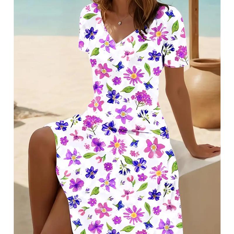 

Летняя мода женские V-образный вырез короткий рукав танцующие бабочки принтованное платье сексуальные короткие юбки платья 8XL розовый