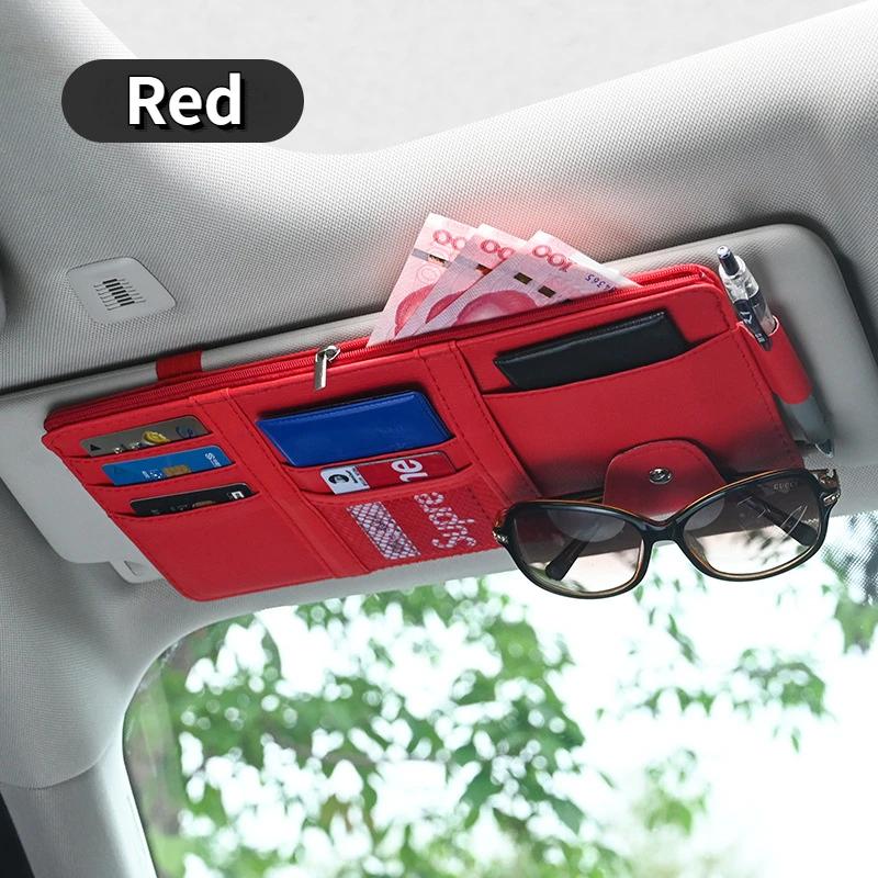 Car Sun Visor Organizer Multi-pocket Zipper Auto Truck SUV Storage Pouch Bills Pen Card Glasses Holder Car Accessories Gadget
