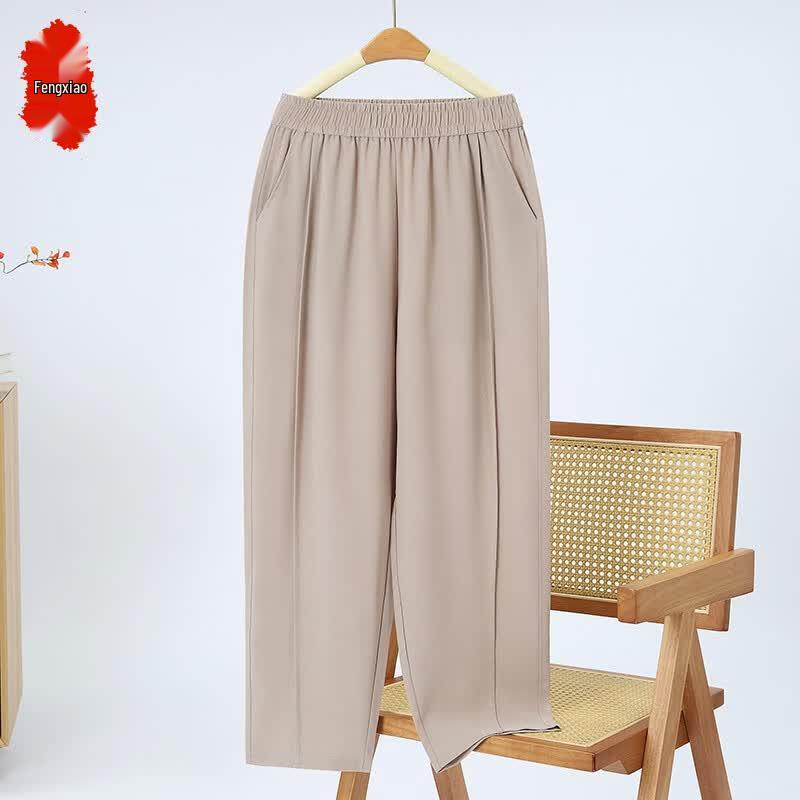 Women s High Waist Ice Silk Cropped Casual Pants 2XL