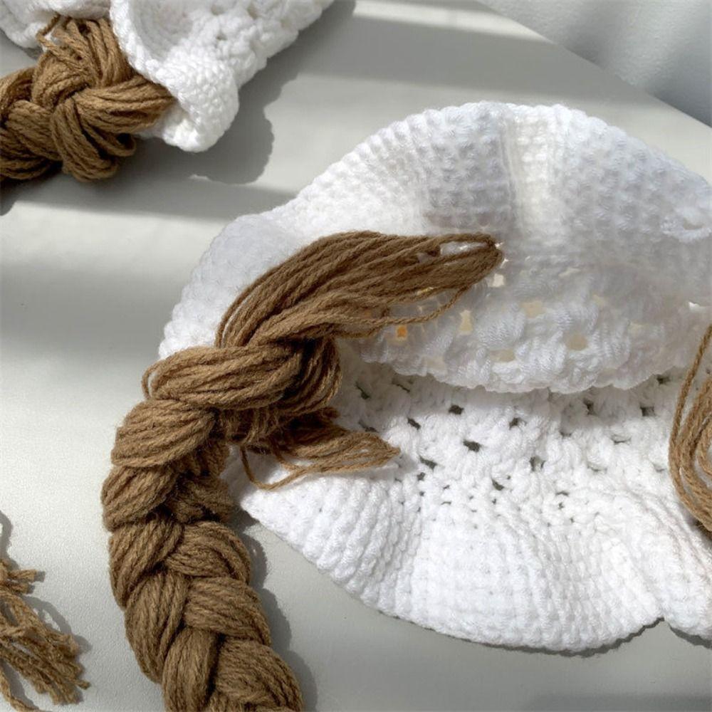 Cute Cartoon Wig Knitted Hat Cherry Wool Baby Beanie Cap Bow Korean Style Kids Warm Hats Newborn