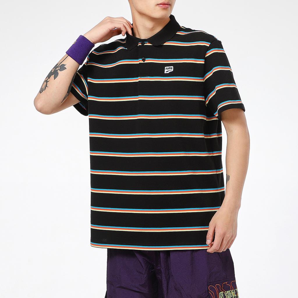 Puma Casual Sports Breathable Striped Short Sleeve Polo Shirt Men Tops Black 599781-01