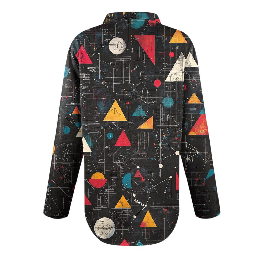 Women's Long Sleeve Shirt Button Vintage Floral Print Casual Hem Irregular Shirt Collar Top