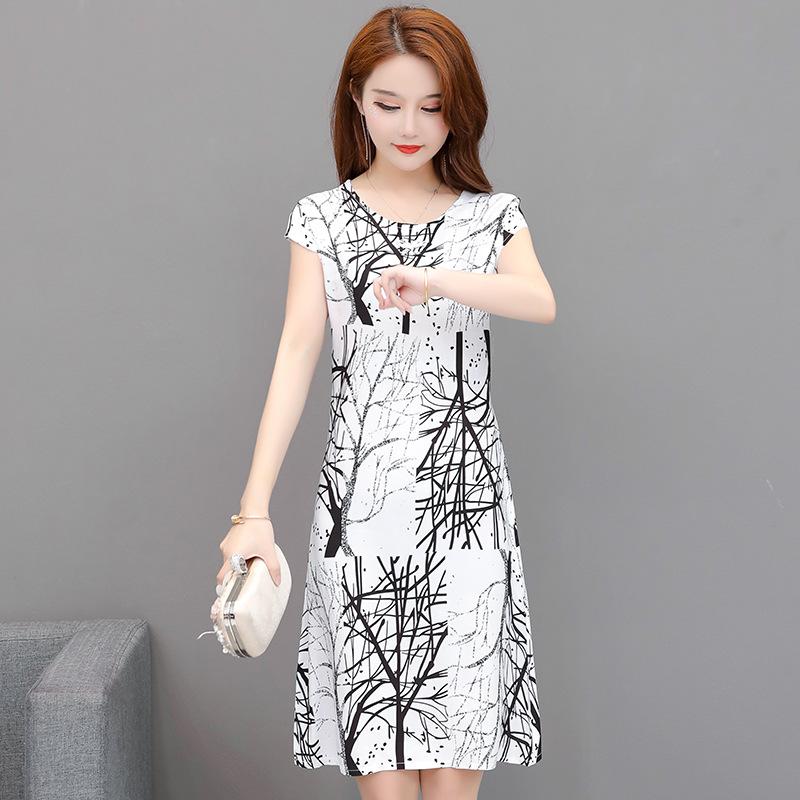 Letní dámské bavlněné šaty velké velikosti Šaty s volným páskem pro matku